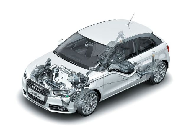 Шасси А1 и Polo идентичны по архитектуре: стойки McPherson спереди, полузависимая подвеска сзади. Но пружины, амортизаторы, стабилизаторы и сайлент-блоки у Audi жестче, а рулевое управление с электрогидравлическим усилителем «острее»: передаточное отношение — 14,8:1 вместо 15,8:1 у Polo